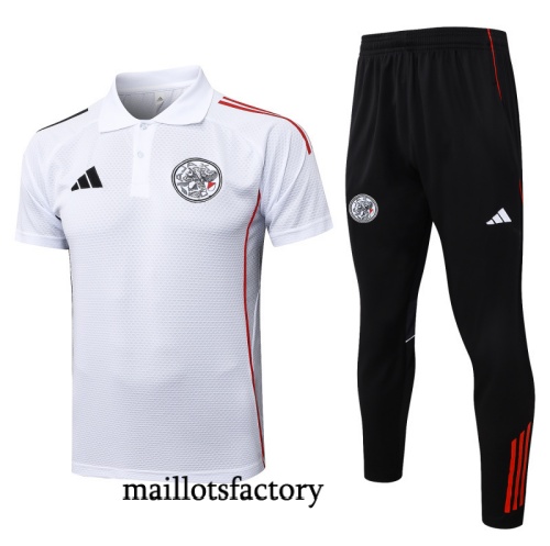 Site Maillot d'entrainement Ajax Polo 2025/26 Blanc/Noir/Rouge Kit