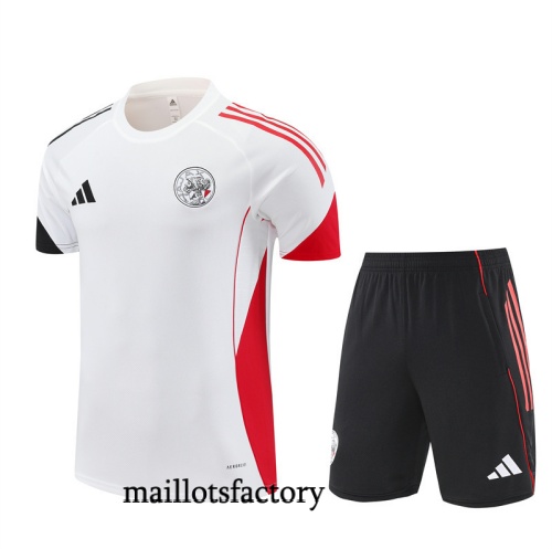 Soldes Maillot d'entrainement Ajax + Shorts 2025/26 Blanc/Rouge/Noir Kit
