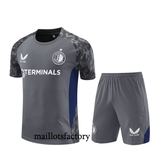 Soldes Maillot d'entrainement Feyenoord Enfant + Shorts 2025/26 Gris/Bleu Kit