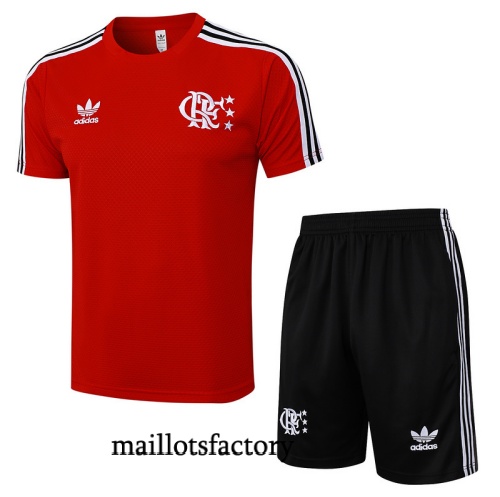Grossiste Maillot d'entrainement Flamengo + Shorts 2025/26 Rouge/Noir/Blanc Kit