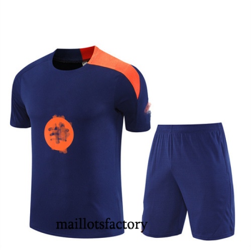 Soldes Maillot d'entrainement Barcelone + Shorts 2025/26 Bleu Marine/Orange Kit