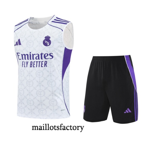 Achat Maillot d'entrainement Real Madrid Debardeur 2025/26 Blanc/Noir/Violet Kit