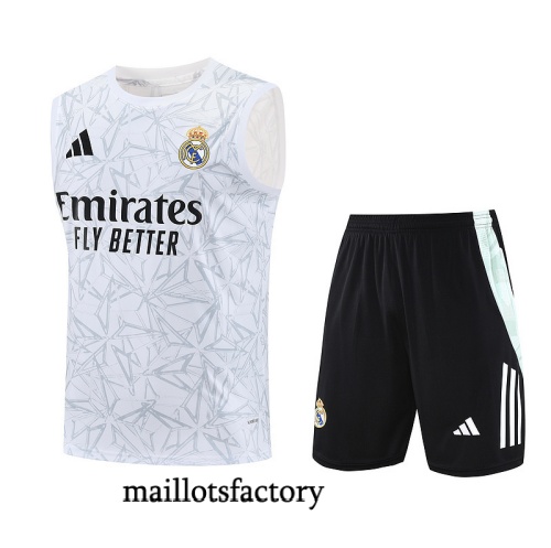 Grossiste Maillot d'entrainement Real Madrid Debardeur 2025/26 Blanc/Noir Kit