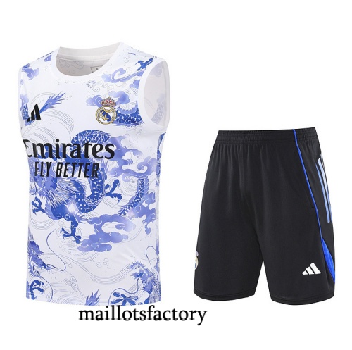 Site Maillot d'entrainement Real Madrid Debardeur 2025/26 Blanc/Noir/Bleu Kit