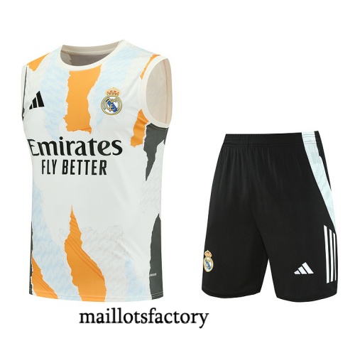 Achat Maillot d'entrainement Real Madrid Debardeur 2025/26 Blanc/Noir/Bleu Clair Kit