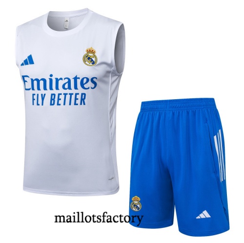 Soldes Maillot d'entrainement Real Madrid Debardeur 2025/26 Blanc/Bleu Kit