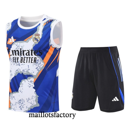 Grossiste Maillot d'entrainement Real Madrid Debardeur 2025/26 Blanc/Noir/Bleu Kit
