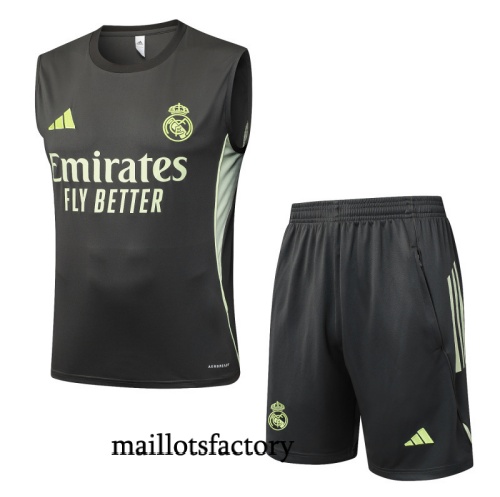 Grossiste Maillot d'entrainement Real Madrid Debardeur 2025/26 Gris/Vert Kit