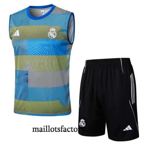 Achetez Maillot d'entrainement Real Madrid Debardeur 2025/26 Bleu/Vert/Noir/Blanc Kit