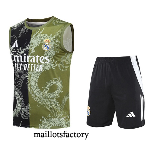 Soldes Maillot d'entrainement Real Madrid Debardeur 2025/26 Vert/Noir/Blanc Kit