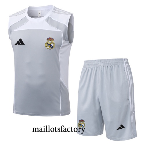 Achetez Maillot d'entrainement Real Madrid Debardeur 2025/26 Gris/Blanc Kit