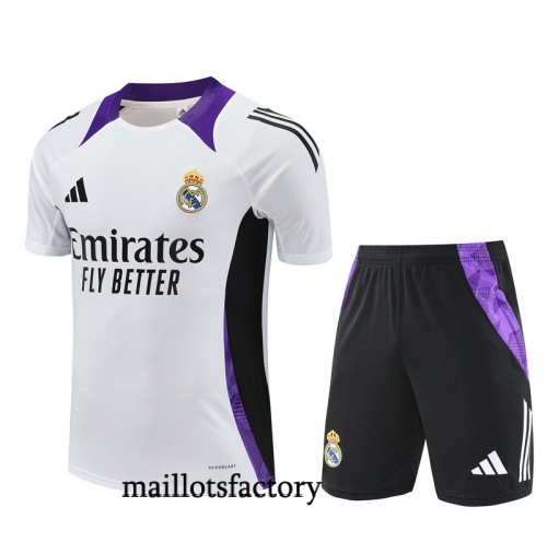 Grossiste Maillot d'entrainement Real Madrid Enfant + Shorts 2025/26 Blanc/violet Kit