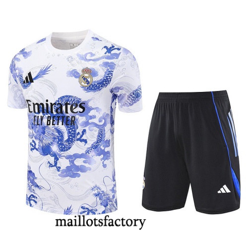 Achat Maillot d'entrainement Real Madrid + Shorts 2025/26 Blanc/Noir/Bleu Kit