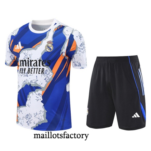 Soldes Maillot d'entrainement Real Madrid + Shorts 2025/26 Blanc/Noir/Bleu Kit