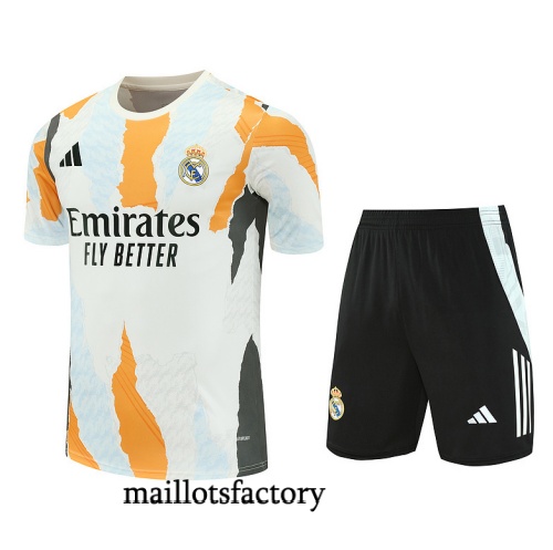 Grossiste Maillot d'entrainement Real Madrid + Shorts 2025/26 Blanc/Noir/Bleu Clair Kit