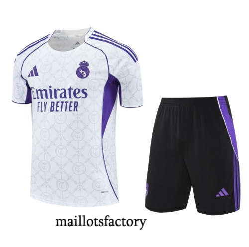 Achetez Maillot d'entrainement Real Madrid + Shorts 2025/26 Blanc/Noir/Violet Kit