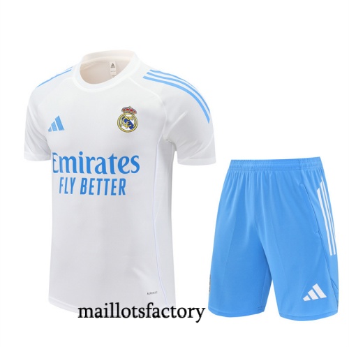 Soldes Maillot d'entrainement Real Madrid + Shorts 2025/26 Blanc/Bleu Clair Kit