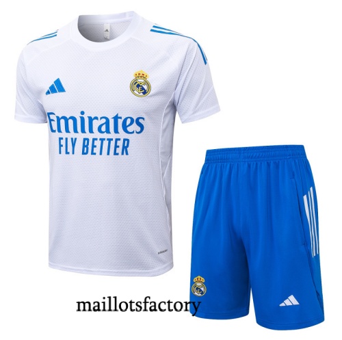 Soldes Maillot d'entrainement Real Madrid + Shorts 2025/26 Blanc/Bleu Kit