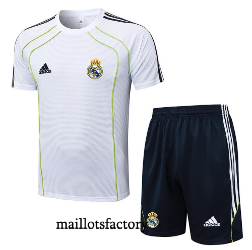 Grossiste Maillot d'entrainement Real Madrid + Shorts 2025/26 Blanc/Bleu/Vert Kit