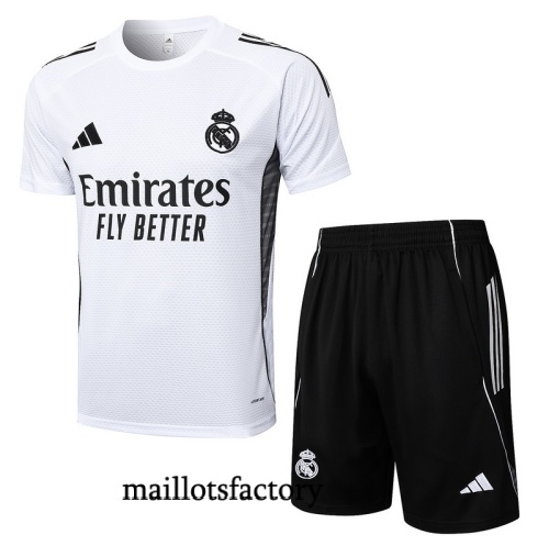 Soldes Maillot d'entrainement Real Madrid + Shorts 2025/26 Blanc/Noir Kit
