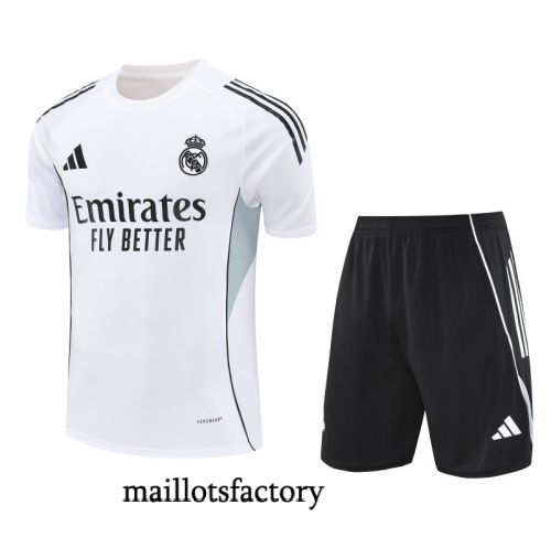 Grossiste Maillot d'entrainement Real Madrid + Shorts 2025/26 Blanc/Vert Clair Kit