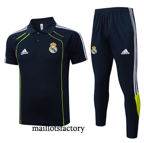 Soldes Maillot d'entrainement Real Madrid Polo 2025/26 Bleu Marine/Blanc/Vert Kit