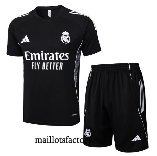 Grossiste Maillot d'entrainement Real Madrid + Shorts 2025/26 Noir/Blanc Kit