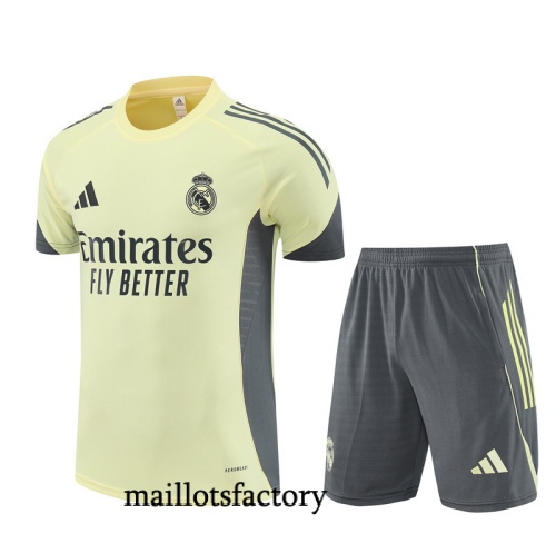 Grossiste Maillot d'entrainement Real Madrid + Shorts 2025/26 Jaune/Bleu Marine Kit