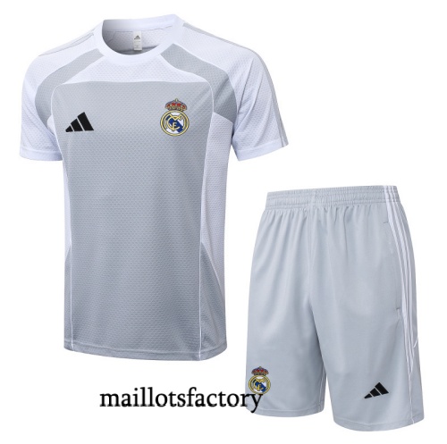 Soldes Maillot d'entrainement Real Madrid + Shorts 2025/26 Gris/Blanc Kit
