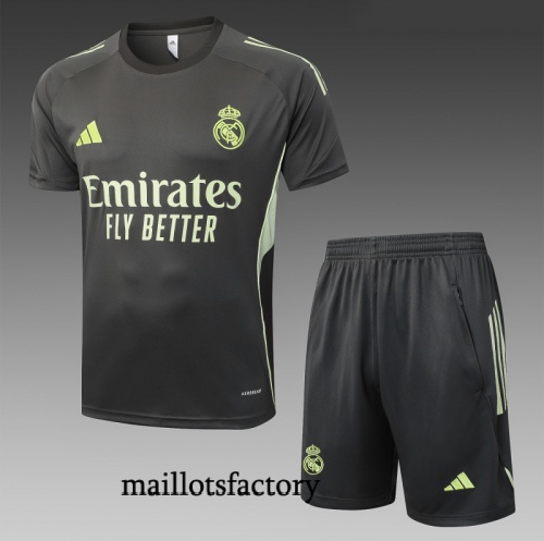 Grossiste Maillot d'entrainement Real Madrid + Shorts 2025/26 Gris/Vert Kit