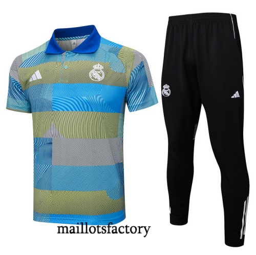 Grossiste Maillot d'entrainement Real Madrid Polo 2025/26 Bleu/Vert/Noir Kit