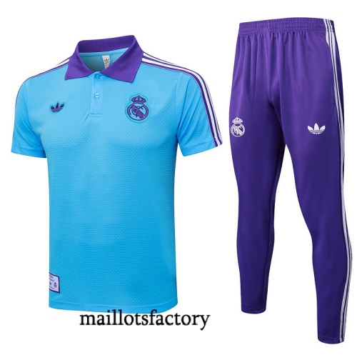 Grossiste Maillot d'entrainement Real Madrid Polo 2025/26 Bleu Clair/Violet/Blanc Kit