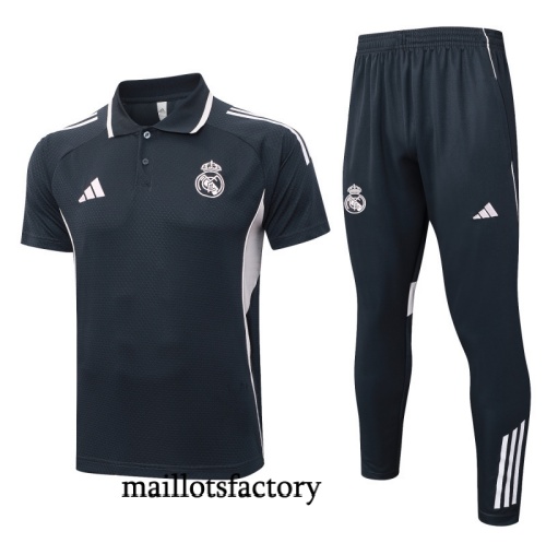 Site Maillot d'entrainement Real Madrid Polo 2025/26 Gris foncé/Blanc Kit