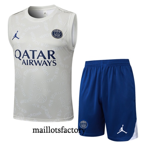 Grossiste Maillot d'entrainement PSG Debardeur 2025/26 Gris/Bleu/Blanc Kit