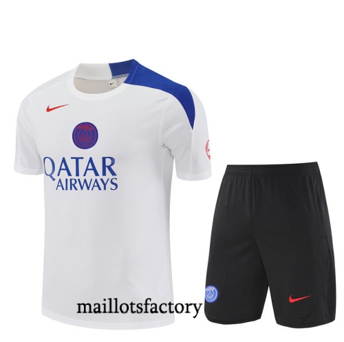 Site Maillot d'entrainement PSG Enfant + Shorts 2025/26 Blanc/Noir/Bleu Kit