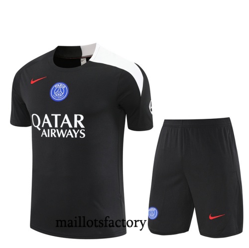 Grossiste Maillot d'entrainement PSG Enfant + Shorts 2025/26 Noir/Blanc Kit