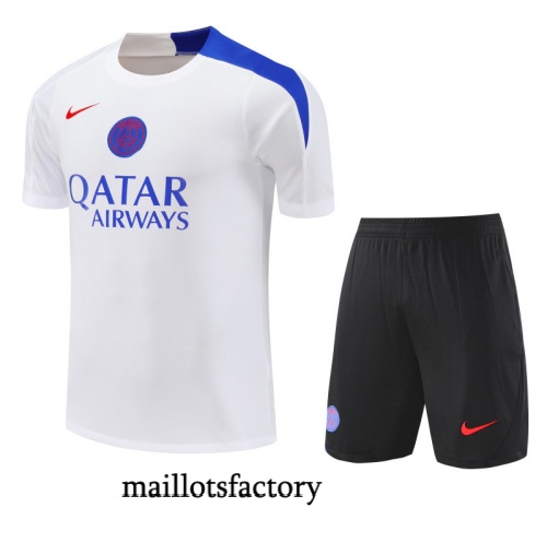 Grossiste Maillot d'entrainement Paris PSG Shorts 2025/26 Blanc/Noir/bleu Kit
