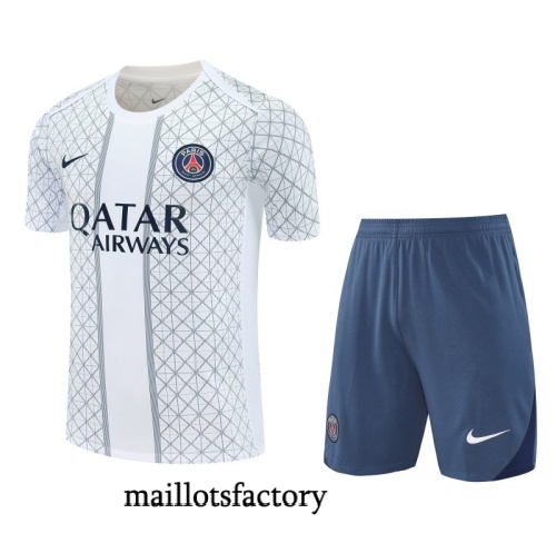 Achetez Maillot d'entrainement PSG + Shorts 2025/26 Blanc/Bleu Marine Kit