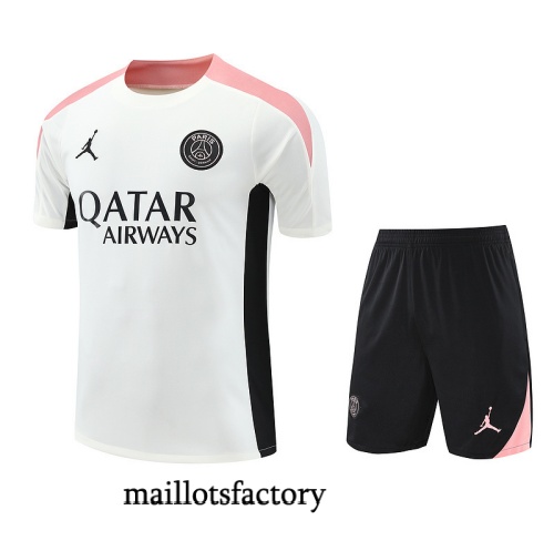 Site Maillot d'entrainement PSG + Shorts 2025/26 Blanc/Noir/Rose Kit