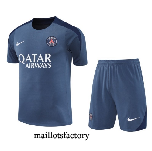 Grossiste Maillot d'entrainement PSG + Shorts 2025/26 Gris/Bleu Marine Kit