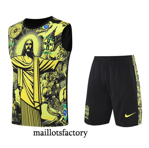 Grossiste Maillot d'entrainement Brésil Debardeur 2025/26 Jaune/Noir Kit