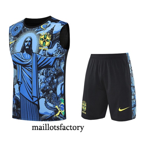 Site Maillot d'entrainement Brésil Debardeur 2025/26 Bleu/Noir Kit