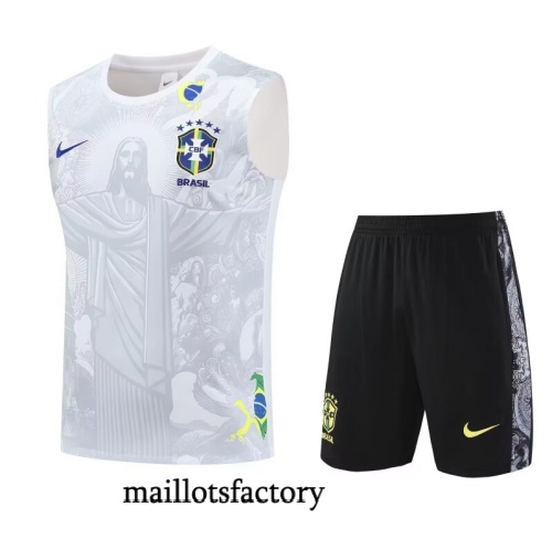 Soldes Maillot d'entrainement Brésil Enfant Debardeur 2025/26 Blanc/Noir Kit