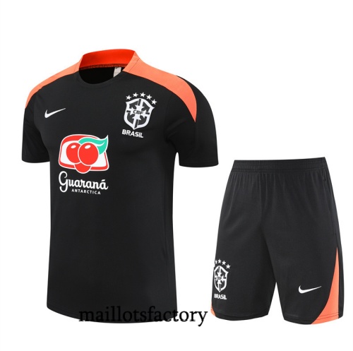 Achetez Maillot d'entrainement Brésil Enfant + Shorts 2025/26 Noir/Orange Kit
