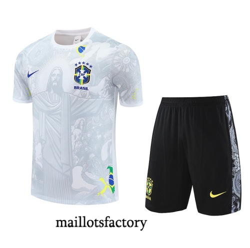 Grossiste Maillot d'entrainement Brésil + Shorts 2025/26 Blanc/Noir Kit