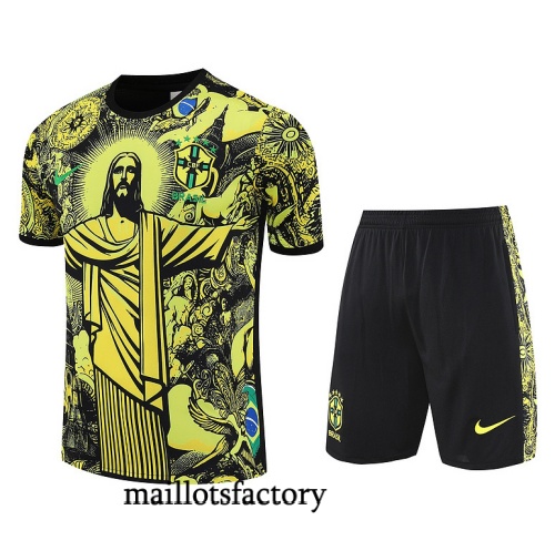 Grossiste Maillot d'entrainement Brésil + Shorts 2025/26 Jaune/Noir Kit