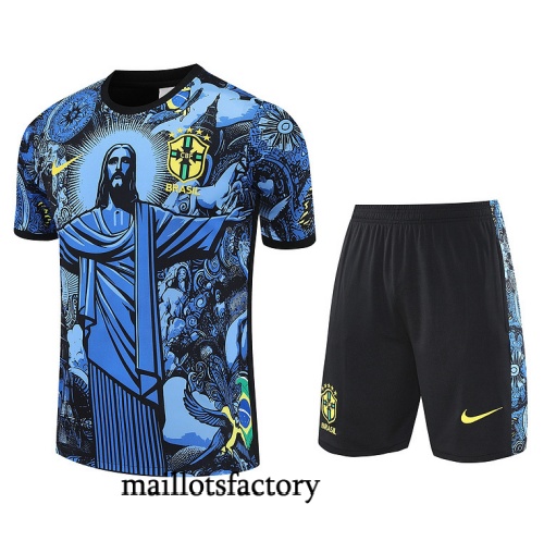 Achetez Maillot d'entrainement Brésil + Shorts 2025/26 Bleu/Noir Kit