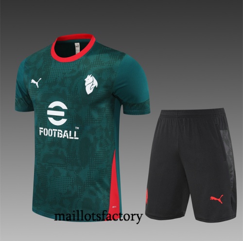 Soldes Maillot d'entrainement AC Milan Enfant + Shorts 2025/26 Vert/Noir/Rouge Kit