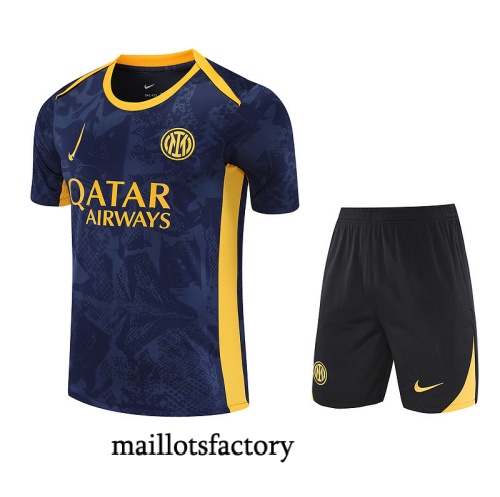 Grossiste Maillot d'entrainement Inter Milan + Shorts 2025/26 Bleu Marine/Jaune Kit