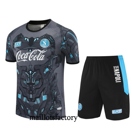 Grossiste Maillot d'entrainement Naples Enfant + Shorts 2025/26 Gris foncé/Noir Kit